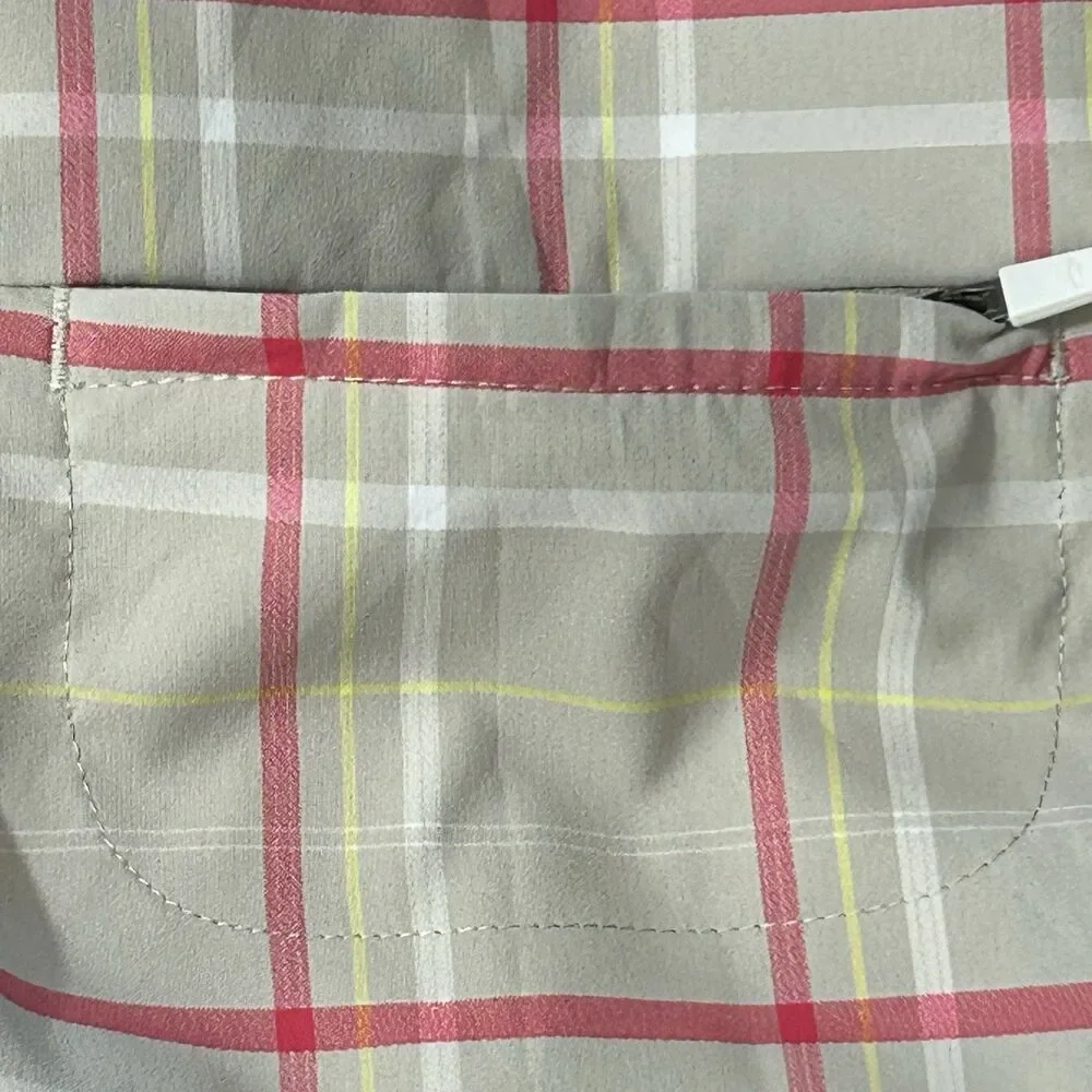 Oakley Women's Skort Size 4 Tan Pink Athletic Plaid Golf Tennis Skort Pockets